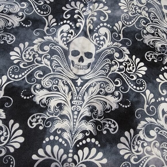 Skull and Floral Fabric Tote Bag  Double Handles Goth Emo Grunge Bag - Picture 2 of 6